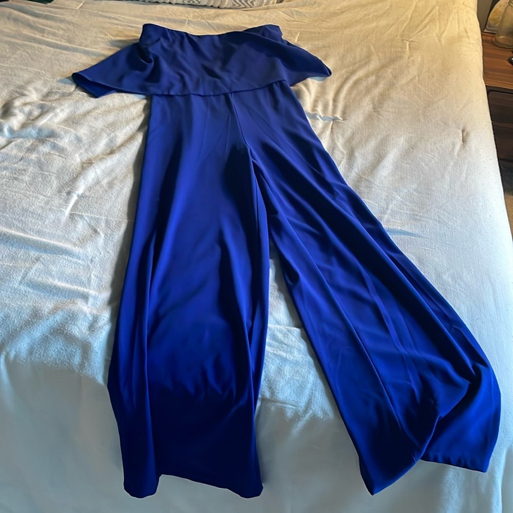 Blue strapless jumpsuit